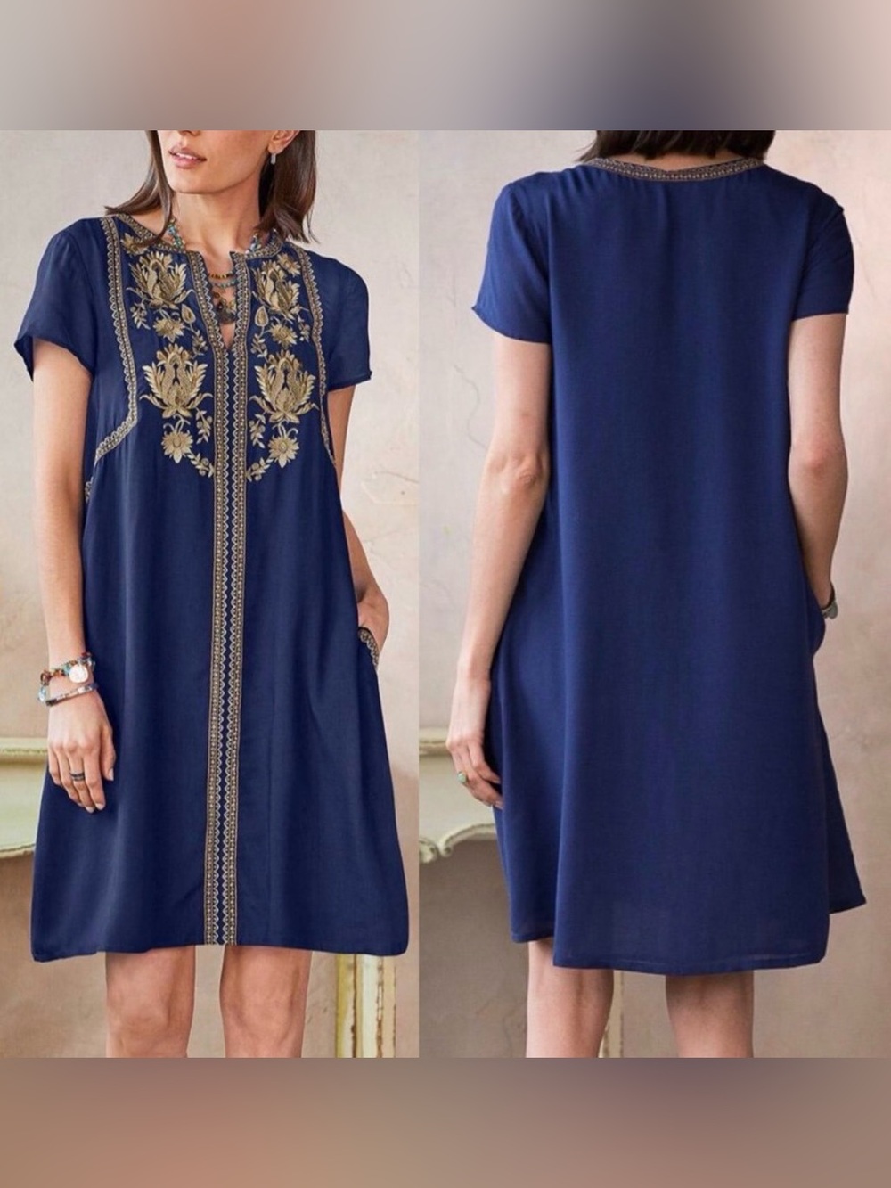 Sundance Venezia Lapis & Gold Embroidered  Dress Size Small